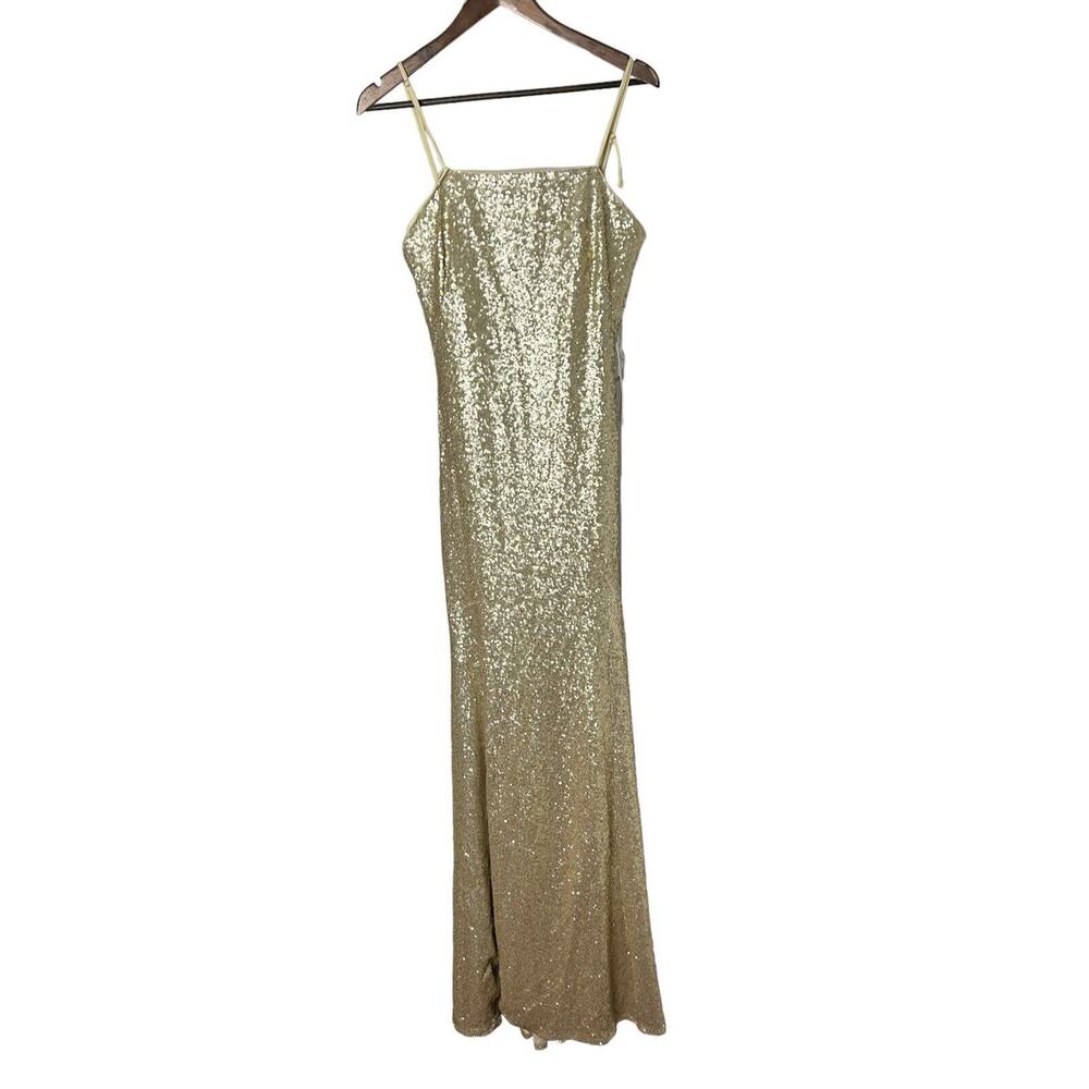 Theia Couture Bridesmaid gold champagne Sequin Dress‎ Sz 10 all over sequin
